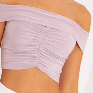 Mylene Lilac Ruched Bardot Crop Top